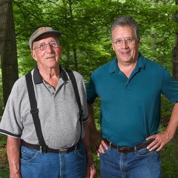 Richard (Dick) and Floyd Bowlby standing in forest